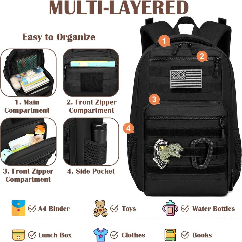 SunForMorning Kids Tactical Backpack Army Molle Bookbag Military Boys Backpack for School, Outdoor, Camping, Black - Image 3